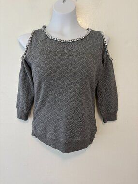Vintage Y2K Bebe Grey Quilted Cold Shoulder Top Size XS 3/4 Sleeves